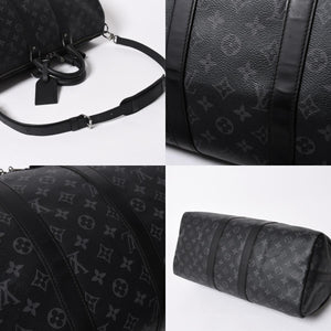 極美品 LOUIS VUITTON ルイヴィトン キーポルバンドリエール45 M40569 モノグラムエクリプスキャンバス ブラック レザー 中古 4a007181