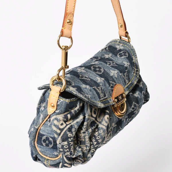 極美品 LOUIS VUITTON ルイヴィトン ミニプリーティ レイエ ショルダーバッグ M95333 モノグラムデニム ブルー 中古 4a006952