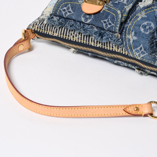 新品同様品 LOUISVUITTON ルイヴィトン パウチィ ワンショルダーバッグ M95382 パッチワーク モノグラムデニム ブルー 中古 4a006993
