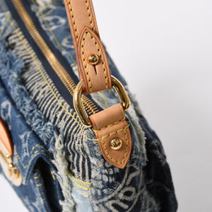 新品同様品 LOUISVUITTON ルイヴィトン パウチィ ワンショルダーバッグ M95382 パッチワーク モノグラムデニム ブルー 中古 4a006993