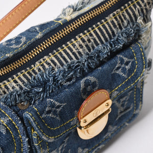 新品同様品 LOUISVUITTON ルイヴィトン パウチィ ワンショルダーバッグ M95382 パッチワーク モノグラムデニム ブルー 中古 4a006993