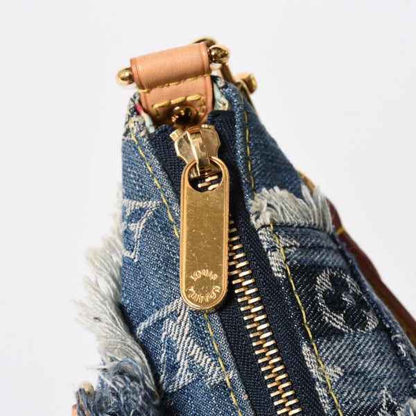 新品同様品 LOUISVUITTON ルイヴィトン パウチィ ワンショルダーバッグ M95382 パッチワーク モノグラムデニム ブルー 中古 4a006993