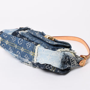 新品同様品 LOUISVUITTON ルイヴィトン パウチィ ワンショルダーバッグ M95382 パッチワーク モノグラムデニム ブルー 中古 4a006993