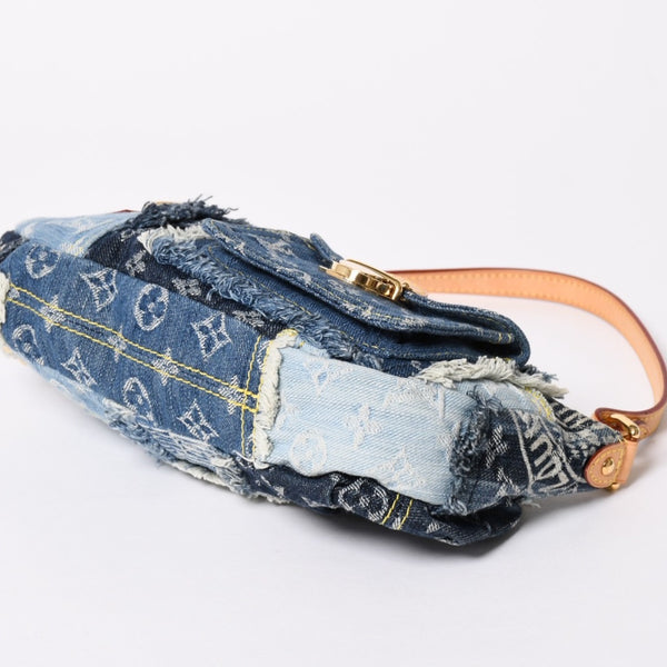 新品同様品 LOUISVUITTON ルイヴィトン パウチィ ワンショルダーバッグ M95382 パッチワーク モノグラムデニム ブルー 中古 4a006993