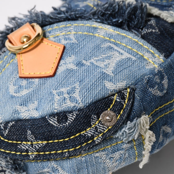 新品同様品 LOUISVUITTON ルイヴィトン パウチィ ワンショルダーバッグ M95382 パッチワーク モノグラムデニム ブルー 中古 4a006993