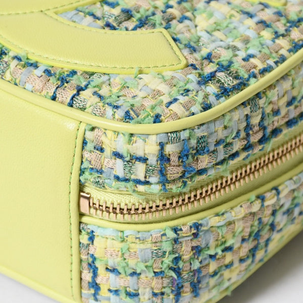 極美品 CHANEL シャネル CC Mania スモールカメラバッグ 27番台 ココマーク ライムグリーン マルチカラー ツイード ラムスキン ゴールド金具 中古 4a006953