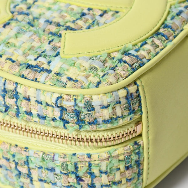 極美品 CHANEL シャネル CC Mania スモールカメラバッグ 27番台 ココマーク ライムグリーン マルチカラー ツイード ラムスキン ゴールド金具 中古 4a006953