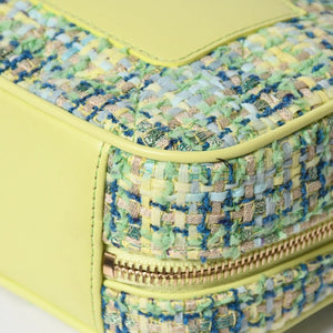 極美品 CHANEL シャネル CC Mania スモールカメラバッグ 27番台 ココマーク ライムグリーン マルチカラー ツイード ラムスキン ゴールド金具 中古 4a006953