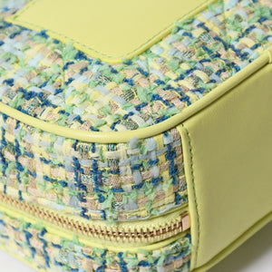 極美品 CHANEL シャネル CC Mania スモールカメラバッグ 27番台 ココマーク ライムグリーン マルチカラー ツイード ラムスキン ゴールド金具 中古 4a006953