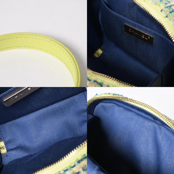 極美品 CHANEL シャネル CC Mania スモールカメラバッグ 27番台 ココマーク ライムグリーン マルチカラー ツイード ラムスキン ゴールド金具 中古 4a006953