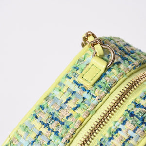 極美品 CHANEL シャネル CC Mania スモールカメラバッグ 27番台 ココマーク ライムグリーン マルチカラー ツイード ラムスキン ゴールド金具 中古 4a006953