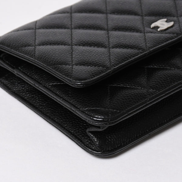 新品同様品 CHANEL シャネル マトラッセ チェーンウォレット キャビアスキン ランダム番台 ブラック シルバー金具 中古 4a006955