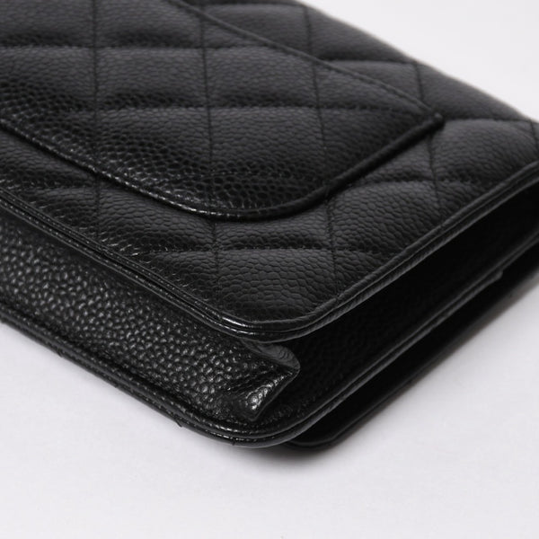 新品同様品 CHANEL シャネル マトラッセ チェーンウォレット キャビアスキン ランダム番台 ブラック シルバー金具 中古 4a006955