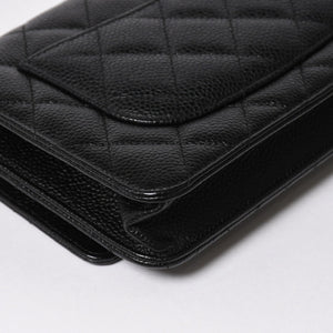 新品同様品 CHANEL シャネル マトラッセ チェーンウォレット キャビアスキン ランダム番台 ブラック シルバー金具 中古 4a006955