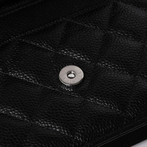 新品同様品 CHANEL シャネル マトラッセ チェーンウォレット キャビアスキン ランダム番台 ブラック シルバー金具 中古 4a006955