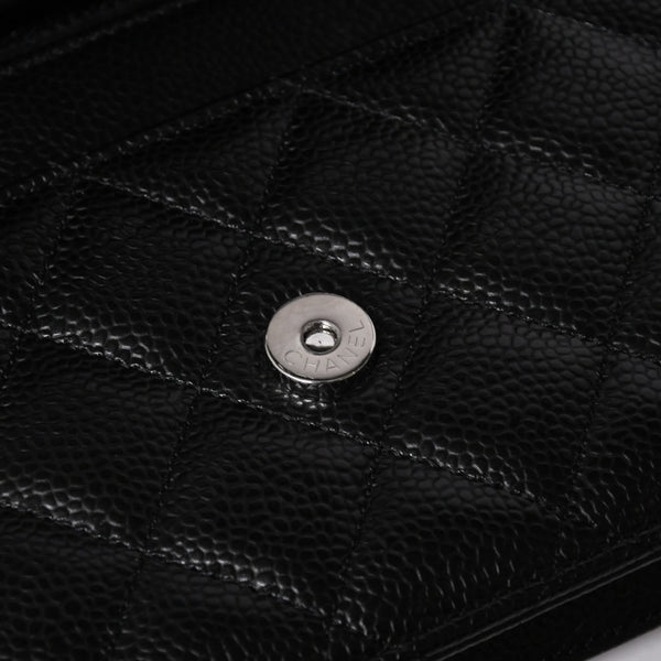 新品同様品 CHANEL シャネル マトラッセ チェーンウォレット キャビアスキン ランダム番台 ブラック シルバー金具 中古 4a006955