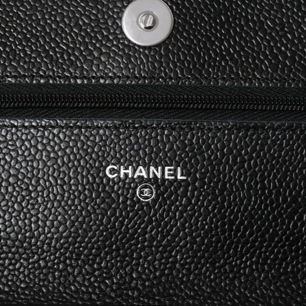 新品同様品 CHANEL シャネル マトラッセ チェーンウォレット キャビアスキン ランダム番台 ブラック シルバー金具 中古 4a006955