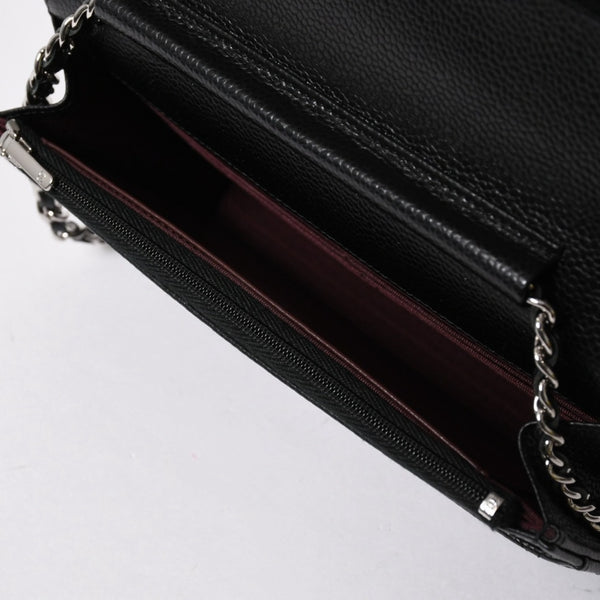 新品同様品 CHANEL シャネル マトラッセ チェーンウォレット キャビアスキン ランダム番台 ブラック シルバー金具 中古 4a006955