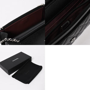 新品同様品 CHANEL シャネル マトラッセ チェーンウォレット キャビアスキン ランダム番台 ブラック シルバー金具 中古 4a006955