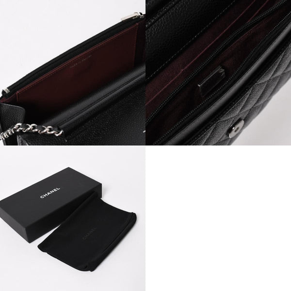 新品同様品 CHANEL シャネル マトラッセ チェーンウォレット キャビアスキン ランダム番台 ブラック シルバー金具 中古 4a006955