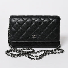 新品同様品 CHANEL シャネル 財布 マトラッセ クラシック チェーンウォレット ランダム番台 キャビアスキン ココマーク ブラック 中古 4a006950