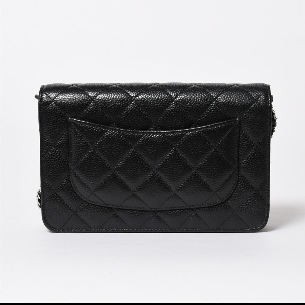 新品同様品 CHANEL シャネル 財布 マトラッセ クラシック チェーンウォレット ランダム番台 キャビアスキン ココマーク ブラック 中古 4a006950