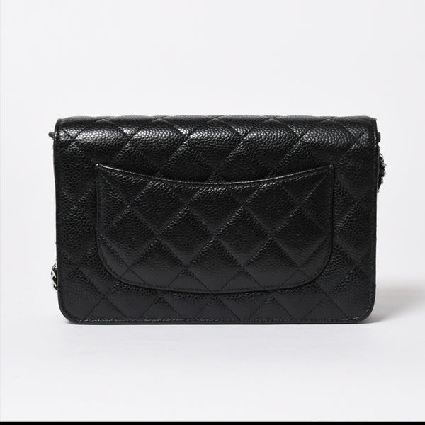 新品同様品 CHANEL シャネル 財布 マトラッセ クラシック チェーンウォレット ランダム番台 キャビアスキン ココマーク ブラック 中古 4a006950