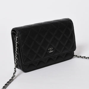 新品同様品 CHANEL シャネル 財布 マトラッセ クラシック チェーンウォレット ランダム番台 キャビアスキン ココマーク ブラック 中古 4a006950