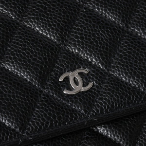新品同様品 CHANEL シャネル 財布 マトラッセ クラシック チェーンウォレット ランダム番台 キャビアスキン ココマーク ブラック 中古 4a006950