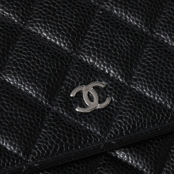新品同様品 CHANEL シャネル 財布 マトラッセ クラシック チェーンウォレット ランダム番台 キャビアスキン ココマーク ブラック 中古 4a006950
