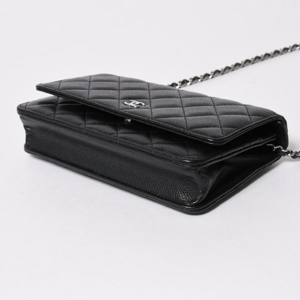 新品同様品 CHANEL シャネル 財布 マトラッセ クラシック チェーンウォレット ランダム番台 キャビアスキン ココマーク ブラック 中古 4a006950