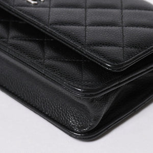 新品同様品 CHANEL シャネル 財布 マトラッセ クラシック チェーンウォレット ランダム番台 キャビアスキン ココマーク ブラック 中古 4a006950