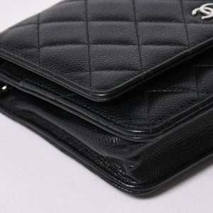 新品同様品 CHANEL シャネル 財布 マトラッセ クラシック チェーンウォレット ランダム番台 キャビアスキン ココマーク ブラック 中古 4a006950