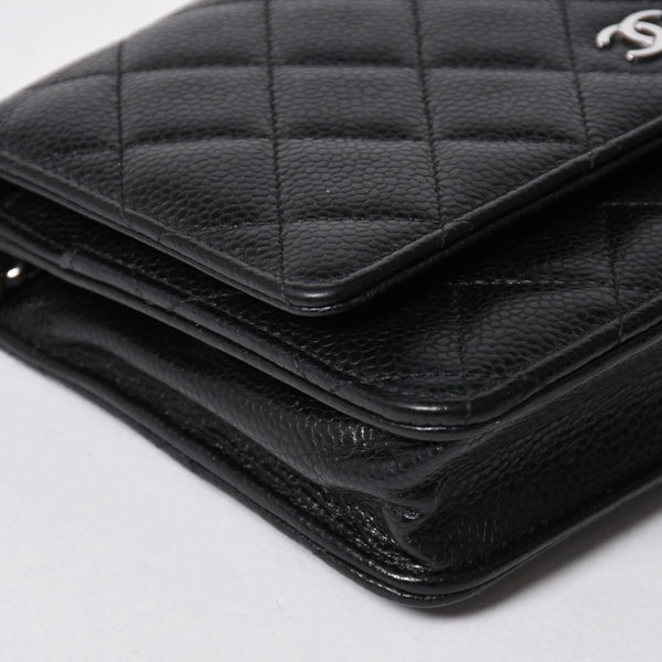 新品同様品 CHANEL シャネル 財布 マトラッセ クラシック チェーンウォレット ランダム番台 キャビアスキン ココマーク ブラック 中古 4a006950
