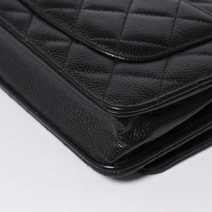 新品同様品 CHANEL シャネル 財布 マトラッセ クラシック チェーンウォレット ランダム番台 キャビアスキン ココマーク ブラック 中古 4a006950