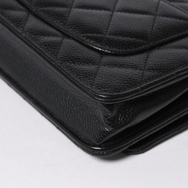 新品同様品 CHANEL シャネル 財布 マトラッセ クラシック チェーンウォレット ランダム番台 キャビアスキン ココマーク ブラック 中古 4a006950