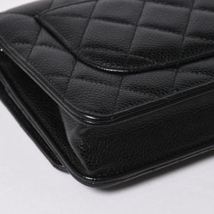 新品同様品 CHANEL シャネル 財布 マトラッセ クラシック チェーンウォレット ランダム番台 キャビアスキン ココマーク ブラック 中古 4a006950