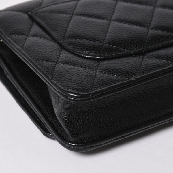 新品同様品 CHANEL シャネル 財布 マトラッセ クラシック チェーンウォレット ランダム番台 キャビアスキン ココマーク ブラック 中古 4a006950