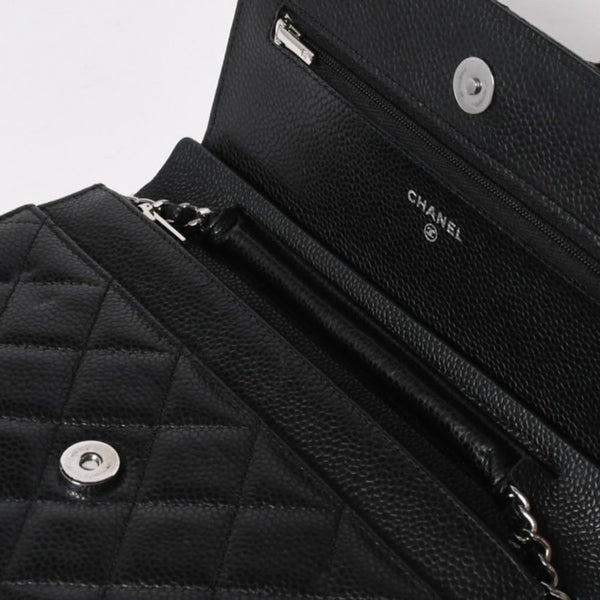 新品同様品 CHANEL シャネル 財布 マトラッセ クラシック チェーンウォレット ランダム番台 キャビアスキン ココマーク ブラック 中古 4a006950