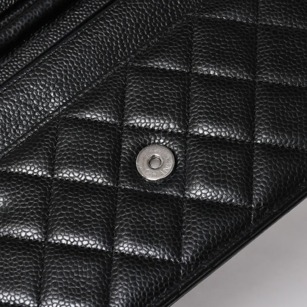 新品同様品 CHANEL シャネル 財布 マトラッセ クラシック チェーンウォレット ランダム番台 キャビアスキン ココマーク ブラック 中古 4a006950