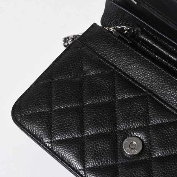 新品同様品 CHANEL シャネル 財布 マトラッセ クラシック チェーンウォレット ランダム番台 キャビアスキン ココマーク ブラック 中古 4a006950