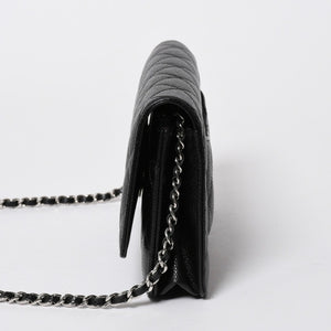 新品同様品 CHANEL シャネル マトラッセ チェーンウォレット キャビアスキン ランダム番台 ブラック シルバー金具 中古 4a006955
