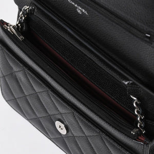 新品同様品 CHANEL シャネル 財布 マトラッセ クラシック チェーンウォレット ランダム番台 キャビアスキン ココマーク ブラック 中古 4a006950