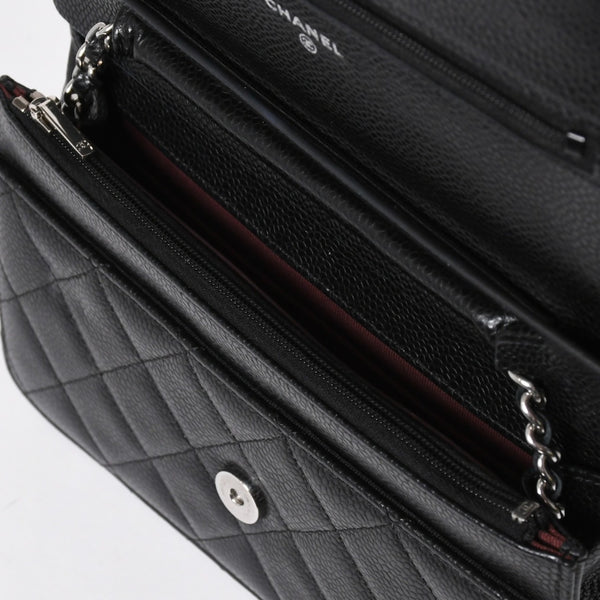 新品同様品 CHANEL シャネル 財布 マトラッセ クラシック チェーンウォレット ランダム番台 キャビアスキン ココマーク ブラック 中古 4a006950