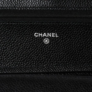 新品同様品 CHANEL シャネル 財布 マトラッセ クラシック チェーンウォレット ランダム番台 キャビアスキン ココマーク ブラック 中古 4a006950