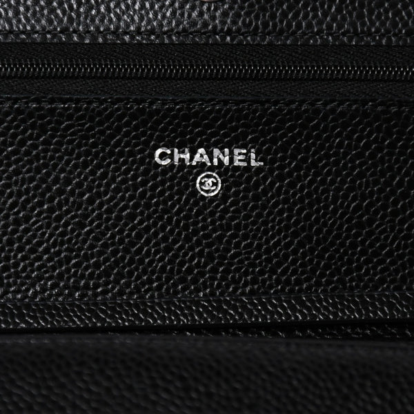 新品同様品 CHANEL シャネル 財布 マトラッセ クラシック チェーンウォレット ランダム番台 キャビアスキン ココマーク ブラック 中古 4a006950