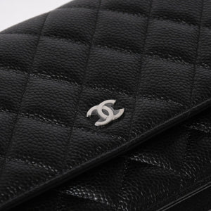 新品同様品 CHANEL シャネル マトラッセ チェーンウォレット キャビアスキン ランダム番台 ブラック シルバー金具 中古 4a006955