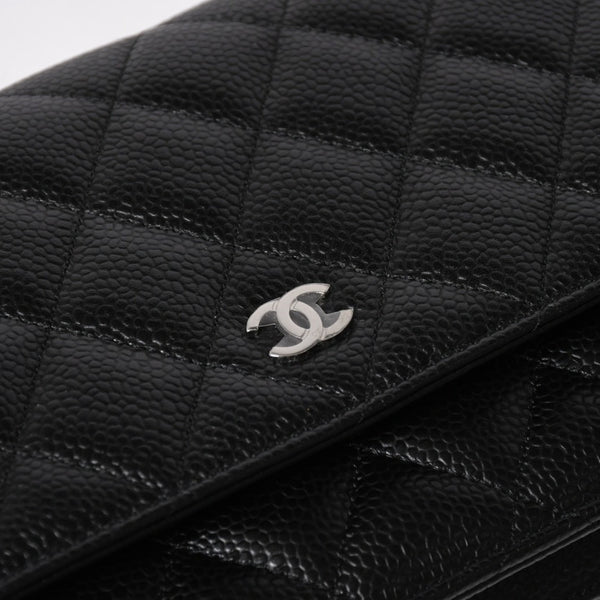 新品同様品 CHANEL シャネル マトラッセ チェーンウォレット キャビアスキン ランダム番台 ブラック シルバー金具 中古 4a006955