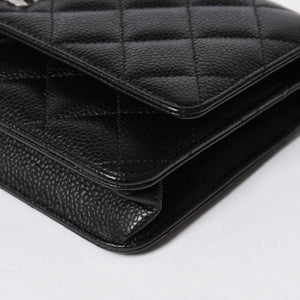 新品同様品 CHANEL シャネル マトラッセ チェーンウォレット キャビアスキン ランダム番台 ブラック シルバー金具 中古 4a006955