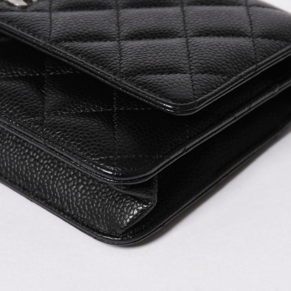 新品同様品 CHANEL シャネル マトラッセ チェーンウォレット キャビアスキン ランダム番台 ブラック シルバー金具 中古 4a006955